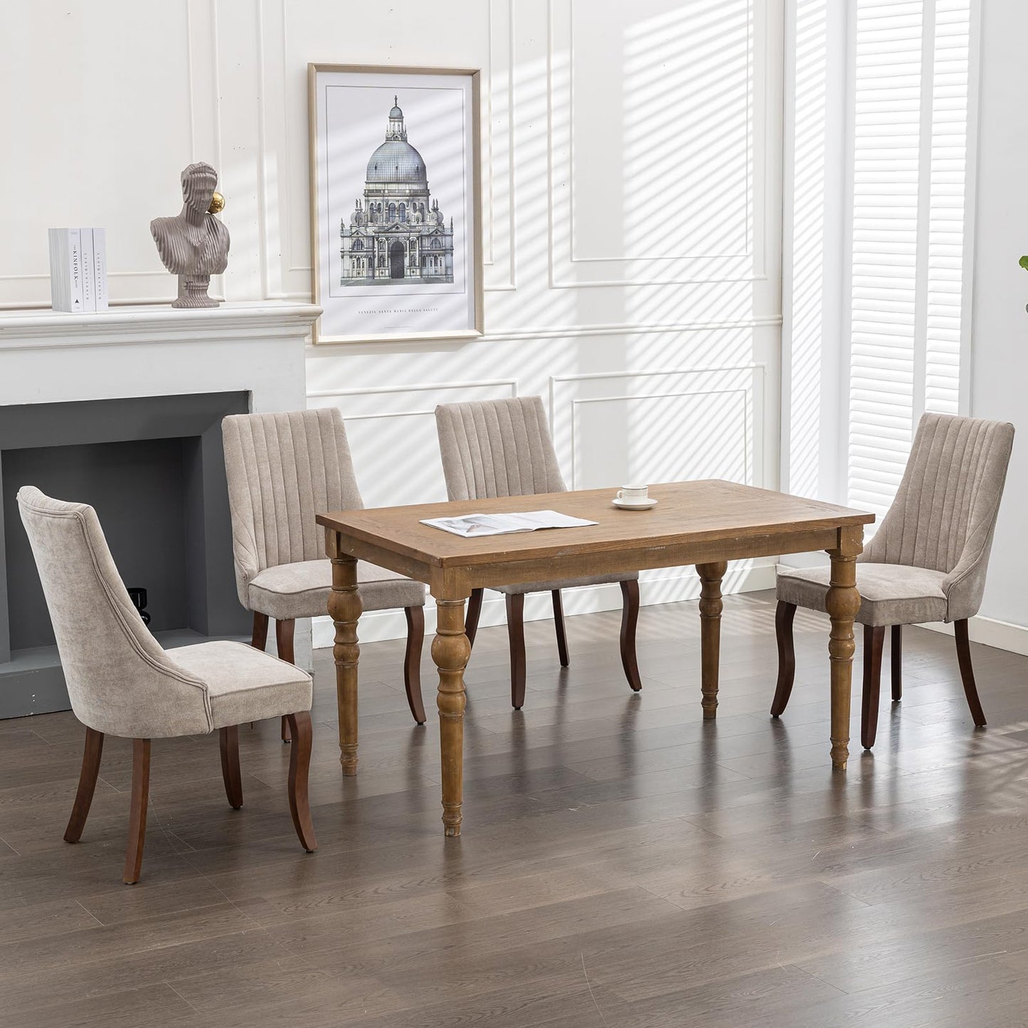 ZenNook Mid Century Modern Dining Chairs Set of 6, Beige Fabric Upholstered Kitchen & Dining Room Chairs Set of 6