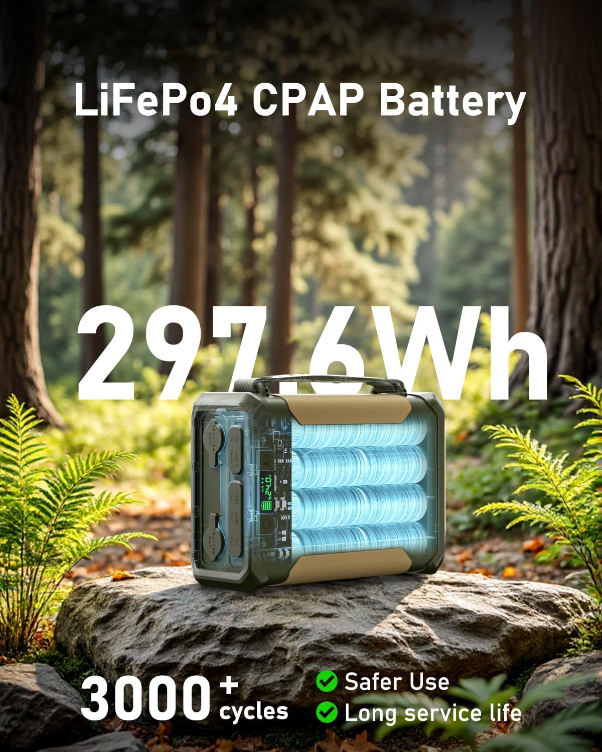 EASYLONGER ES960 CPAP Battery Backup, 297.6Wh High-Capacity Power Supply (Exceeds Airline Limit), for AirSense 11/10, AirCurve10/11, AirMini, DreamStation/2 – Emergency Home, Camping & Outdoor Use