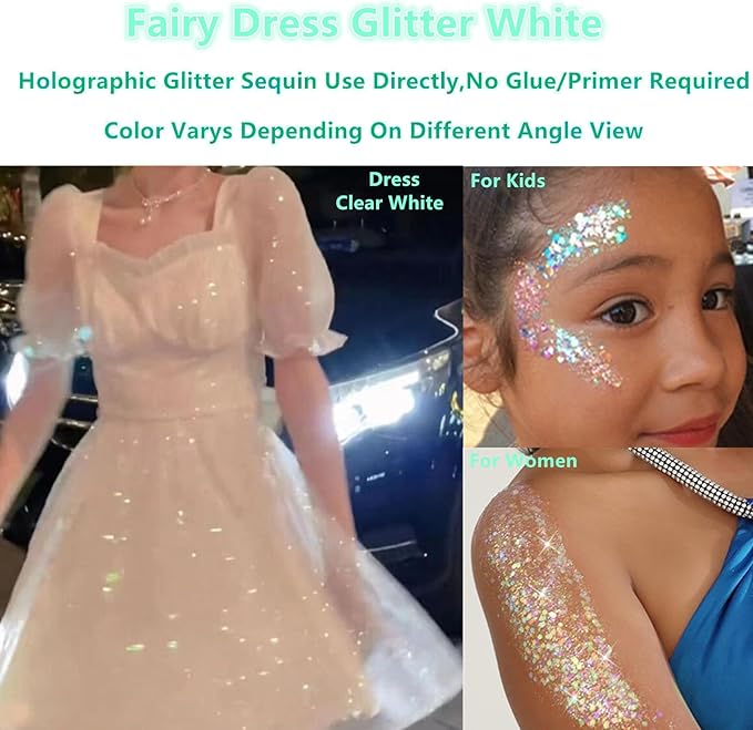Go Ho Pink and White Body Glitter Set,Singer Concerts Face Glitter Gel Makeup,Holographic Long Lasting Chunky Sequins Glitters for Eye Lip Hair Nails,Festival Rave Accessories,White&Pink