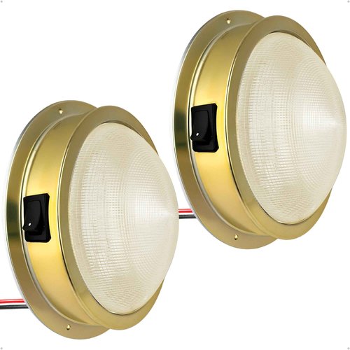 Five Oceans 6-Inch Marine LED Interior Dome Light, 2 Pack, Boat Ceiling LED Lights, Round High Power Downlight, Warm White LED, On-Off Rocker Switch, 12V, Surface Mount for Boat RV Trailer - FO2628-M2
