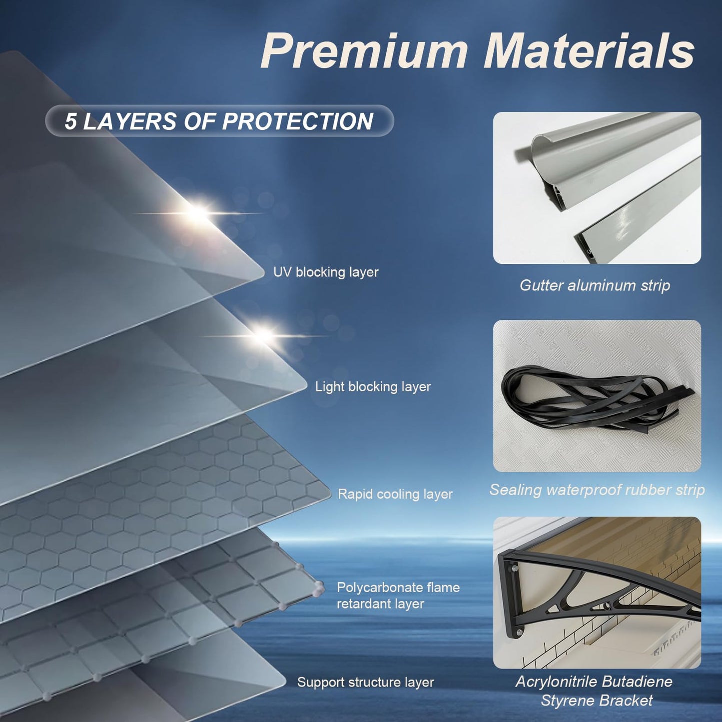 Awning for Door Entrance,40x120 inch Awnings for Doors with Separate Drainage,Front Door Awning Exterior,Polycarbonate UV, Rain, and Snow Protection for Porch,Patio,Window,Deck