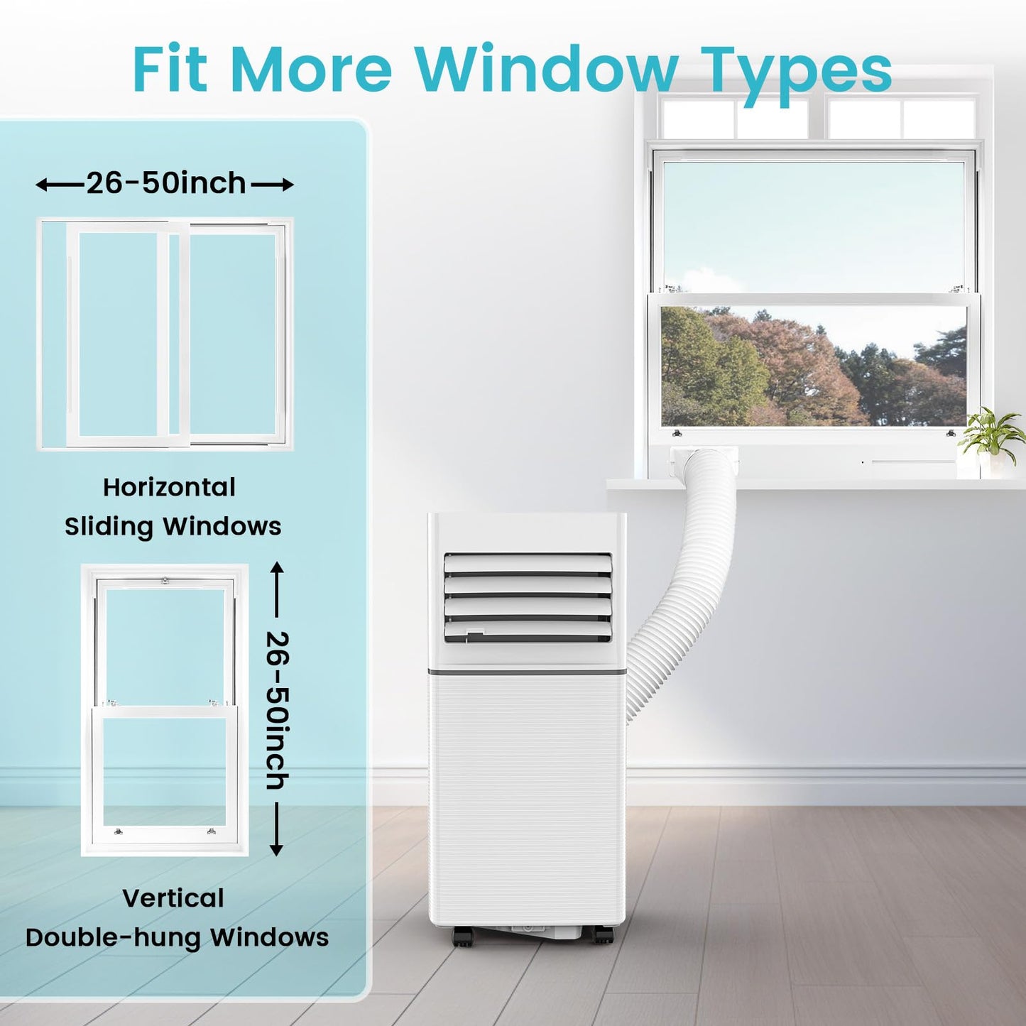 Electactic Portable Air Conditioner 10,000 BTU, 3-in-1 AC Cooler Dehumidifier Fan with LED Display, Remote Control, Quiet, Sleep Mode, 360° Casters, Window Kit for Room Office Apartment Garage