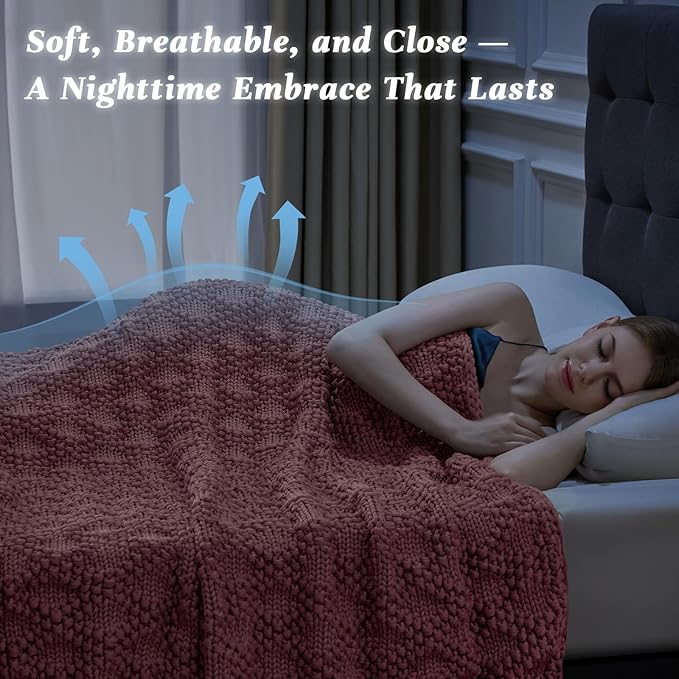 Knitted Weighted Blanket for Adult, Chunky Knit Weighted Throw for Sleep 48"*72" 12lbs, Cooling Breathable Heavy Blanket for Hot Sleepers, Machine Washable Blanket for Room Decor(Pink)