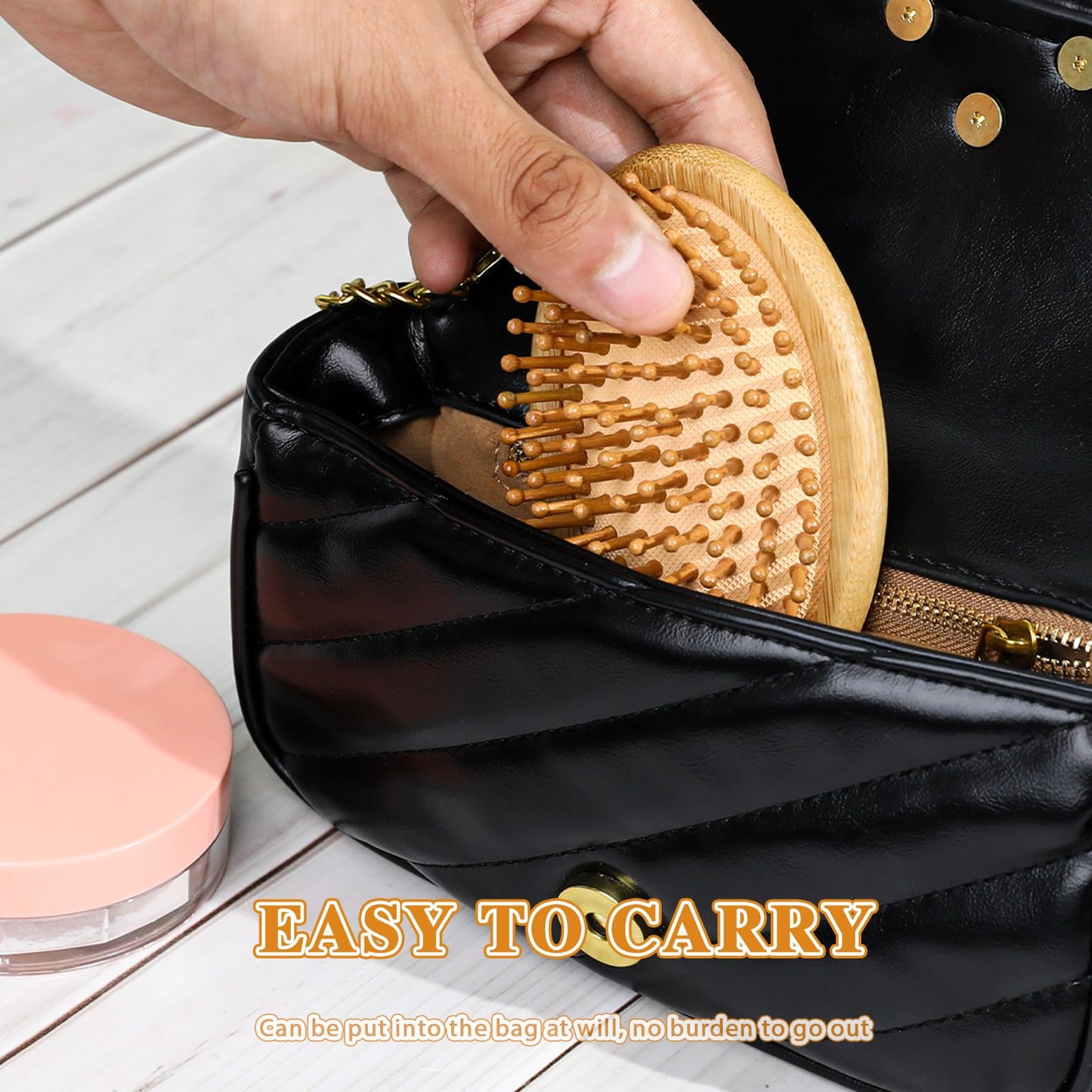 Bamboo Massage Comb, Wooden Scalp Massager Wooden Hair Brush Round Portable Bamboo Comb Anti-Static Air Cushion Hairbrush Mini T