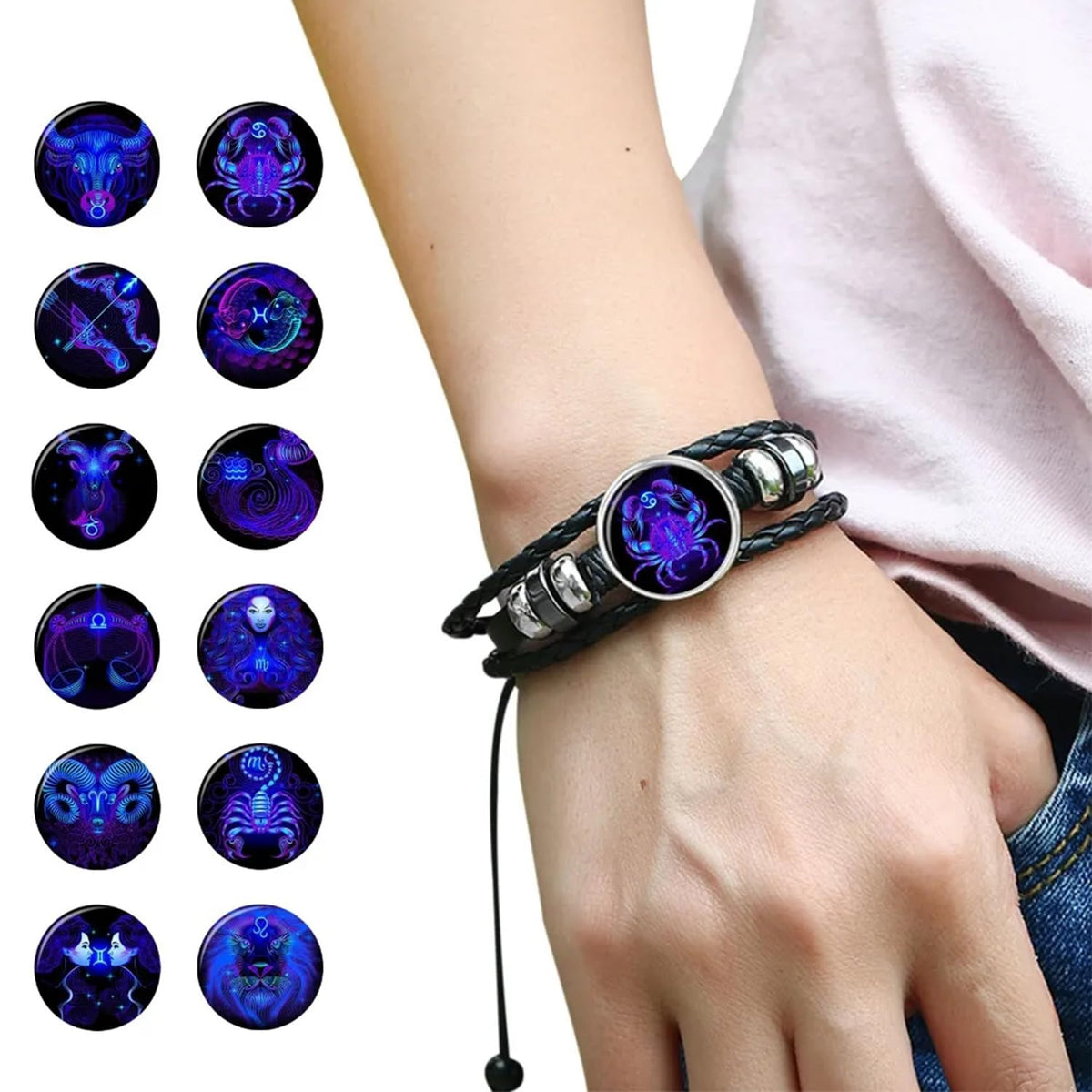 NORLSO Vintage Zodiac Constellation Bracelets Zodiac Guardian Bracelet Black Leather Bracelet Adjustable Handmade Woven Bracelet