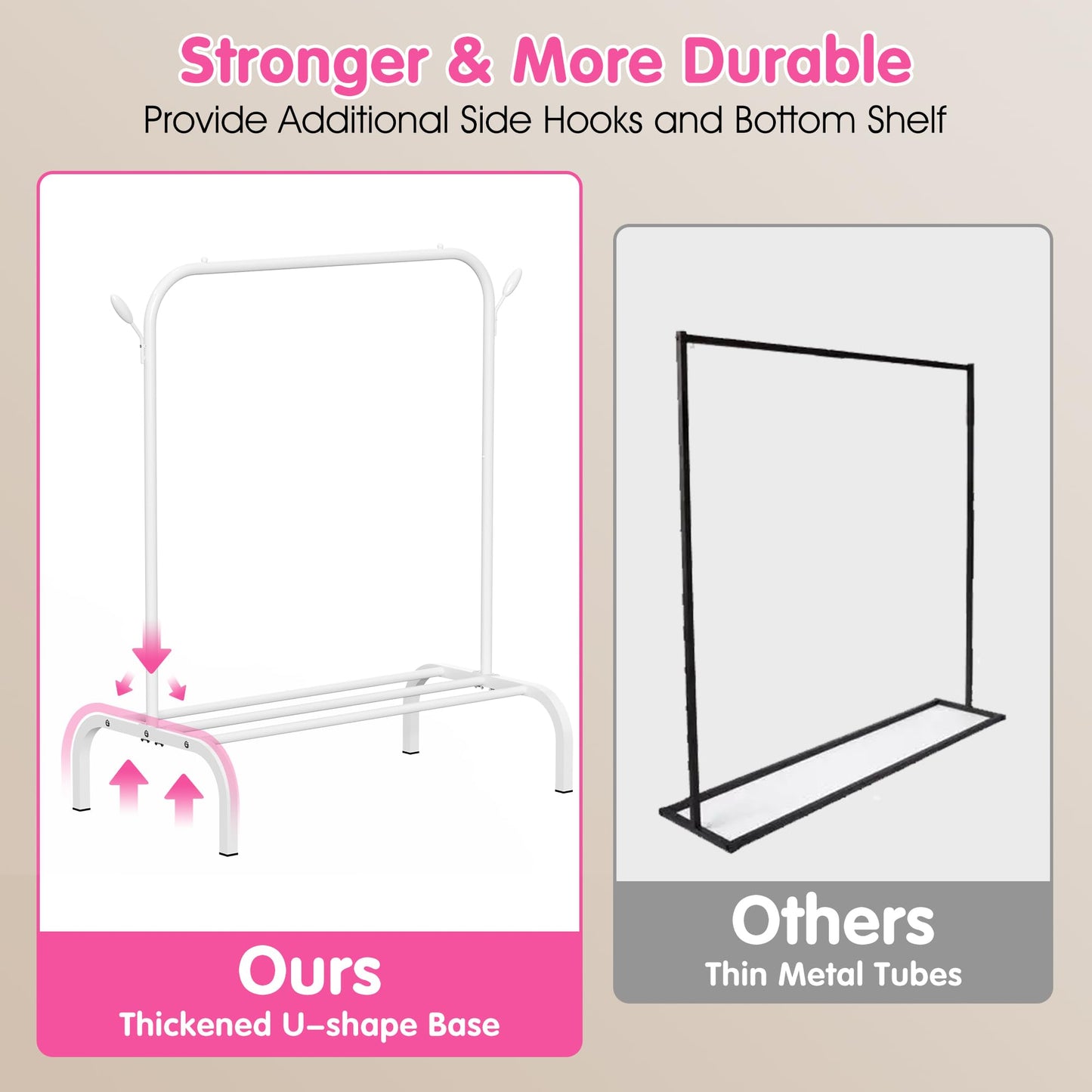 Upgraded Kids Clothing Rack - Dress Up Clothes Rack Baby Toddler Montessori Wardrobe- Small Portable Garment Racks with Storage Shelf and Hooks - for Costumes, Princess Dresses & Shoes, White