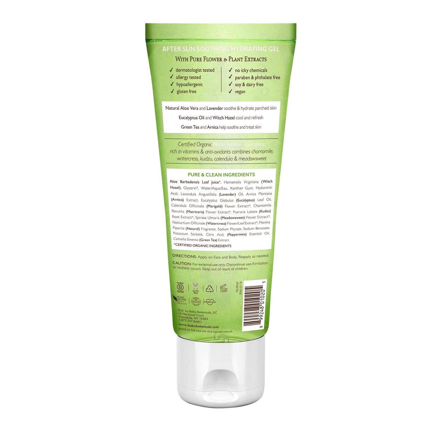 Babo Botanicals After Sun Soothing Hydrating Aloe Vera Gel With Natural witch Hazel and Cucumber, Vegan, For Babies, Kids or Sen