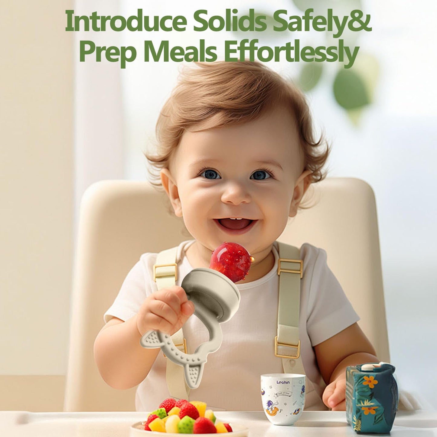 Baby Teething Relief Toys, Fruit/Food Feeder with Breastmilk Popsicle Molds &Teether Combo Food Grade Silicon for 6M+ Breastmilk Pops, Frozen Fruit, Teether Toys Baby Gift