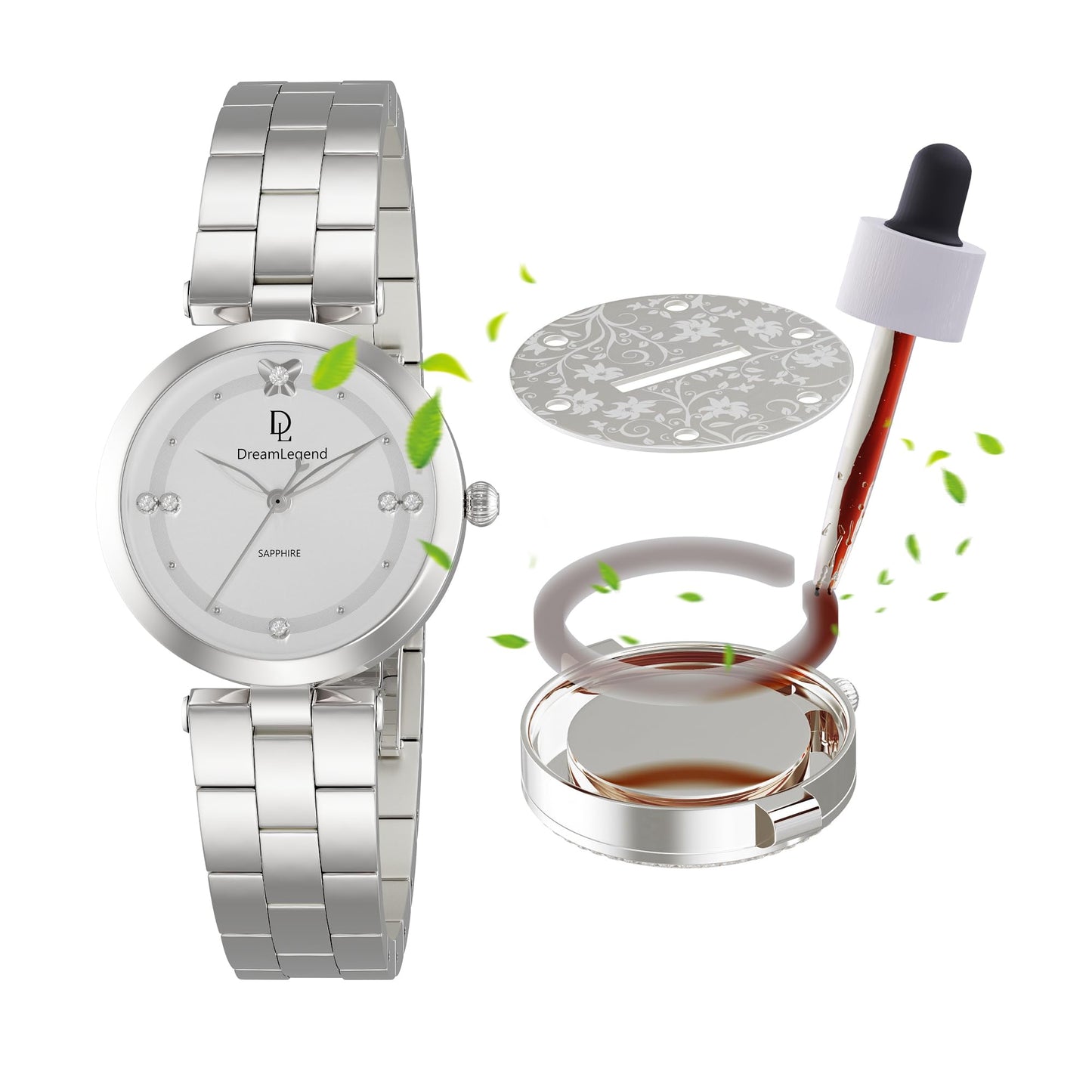 DL DreamLegend Fashion Aromatherapy Watches for Womens with Small Perfume Essential Oils Diffuser Ladies Watch Unique Stainless Steel Waterproof Analog Quartz Wristwatch(Butterfly Silver)
