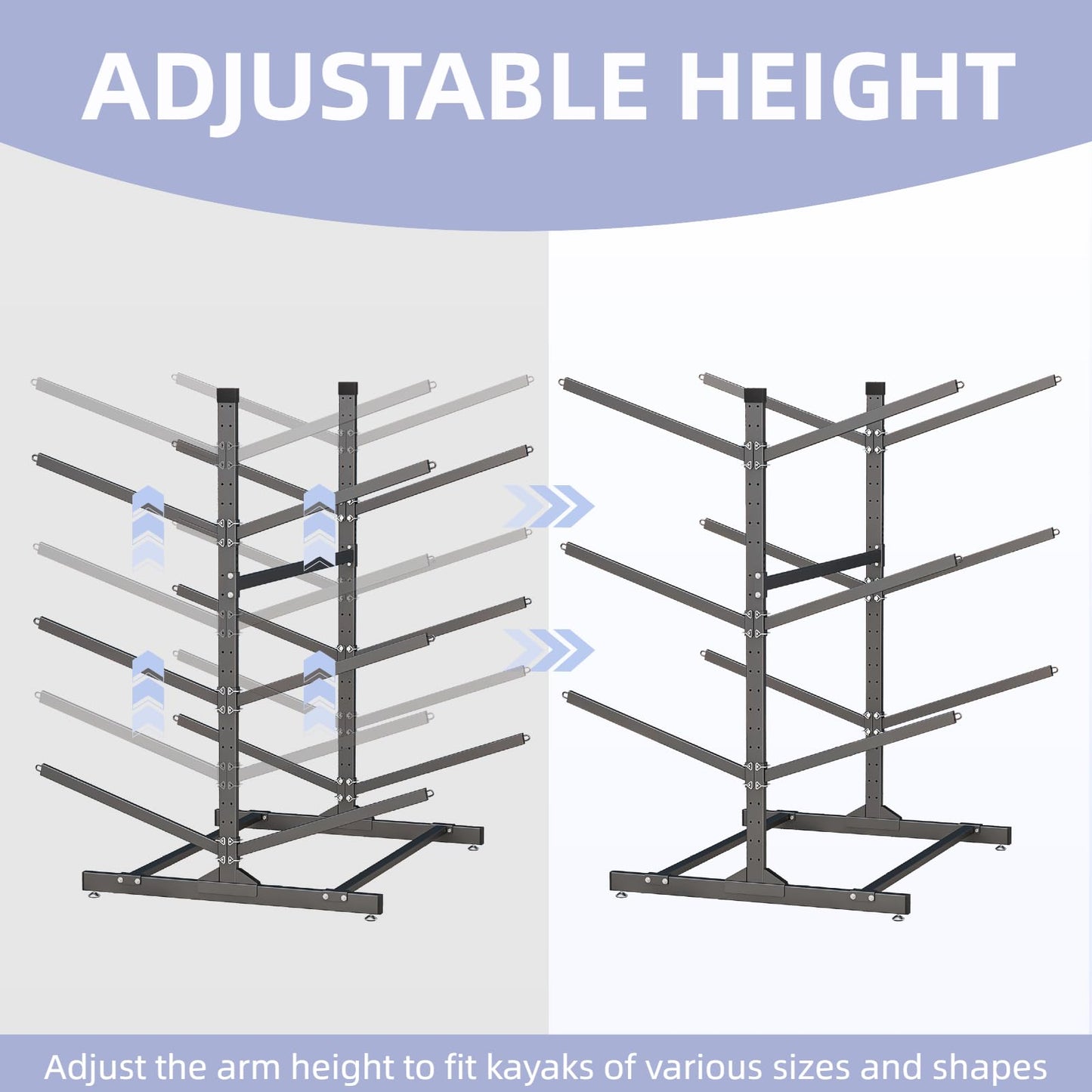 Kayak Storage Rack, Heavy-Duty Metal Kayak Storage Rack Adjustable Freestanding Kayak Stand, Canoe and Paddleboard Kayak Rack for Indoor & Outdoor Use (6 Layers)