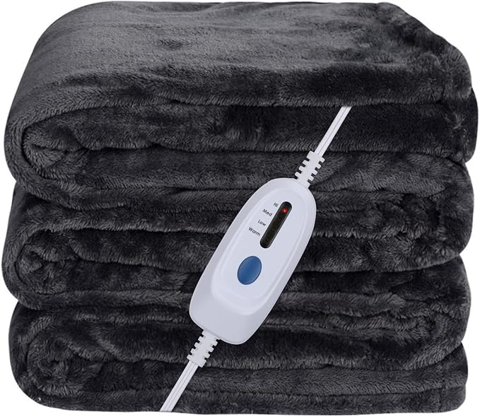 Heated Blanket Electric Blanket Full Size 72''x84'' with 4 Heating Levels, 10 Hour Auto Shut Off, Machine Washable, Soft Flannel Warming Blanket for Couch, Bed, Office - Dark Grey