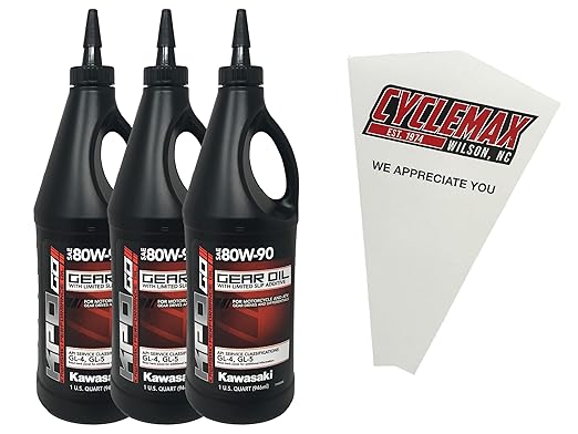 Cyclemax Three Pack Compatible with Kawasaki KPO Gear Oil with Limited Slip K6103G-103-01Q Contains Three Quarts and a Funnel