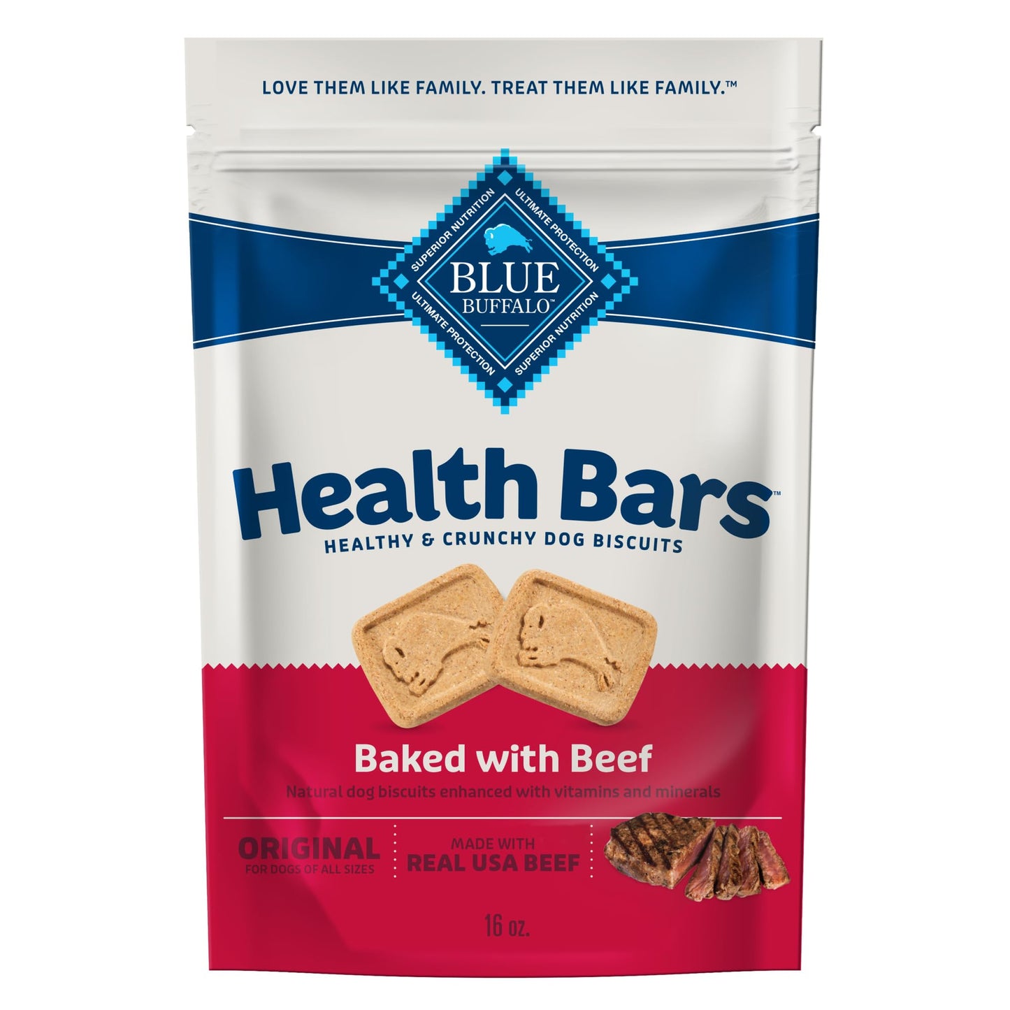 Blue Buffalo Health Bars Crunchy Dog Biscuits, Oven-Baked With Natural Ingredients, Beef, 16-oz Bag