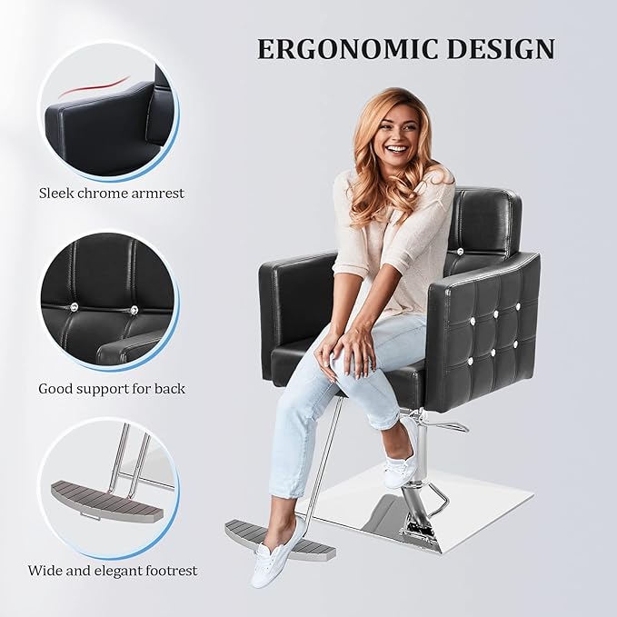 OmySalon Hair Salon Chair Hydraulic Barber Chair for Home Barbershop Black, Braiding Chair for Hair Stylist Heavy Duty, Styling Hairdressing Beauty Spa Equipment