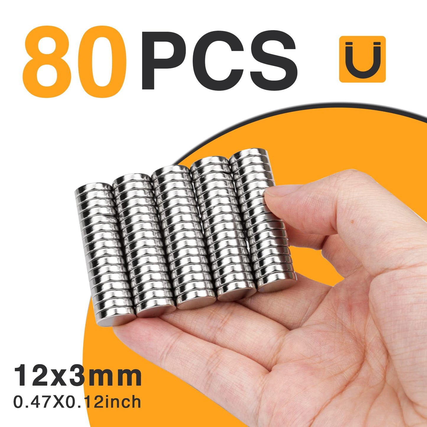 TRYMAG 80Pcs Neodymium Disc 12x3mm Small Strong Round Rare Earth Fridge Magnets for Crafts, Dry Erase Board, DIY, Whiteboard, Scientific Models, School