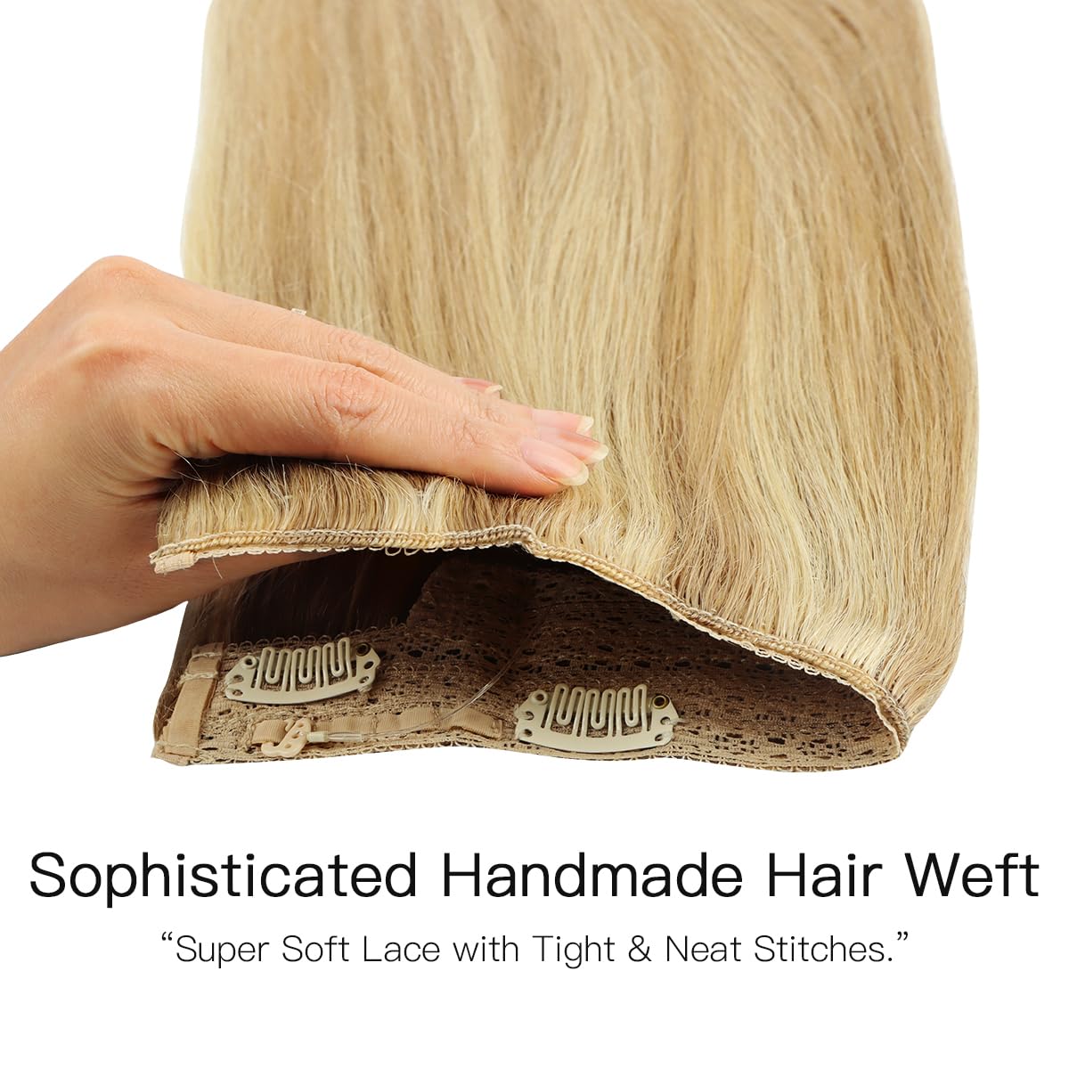 HOTBANANA Wire Hair Extensions, 18 inch 95g Light Blonde Highlighted Golden Blonde Fish Line Real Human Hair Straight Invisible