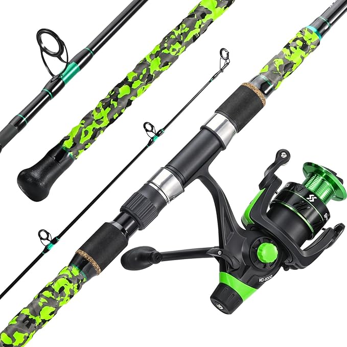 Sougayilang Surf Fishing Rod and Reel Combo Medium/Heavy 3 Piece Travel Spinning Rod with 4000 Size Reel Baitfeeder Combo(...