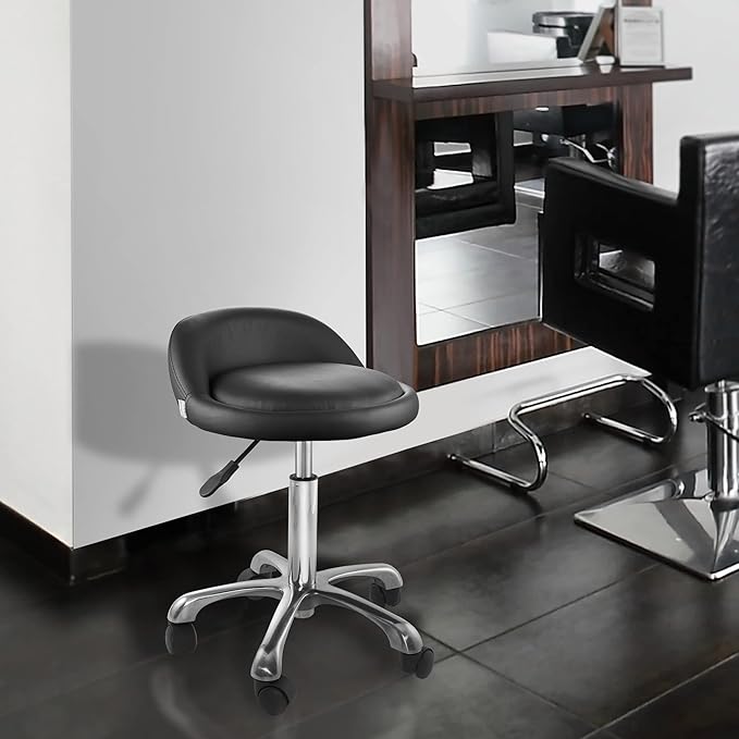 Saloniture Rolling Hydraulic Salon Stool with Low Backrest - Adjustable Swivel Chair for Spa, Shop, Salon, Massage, or Medical Office, Black