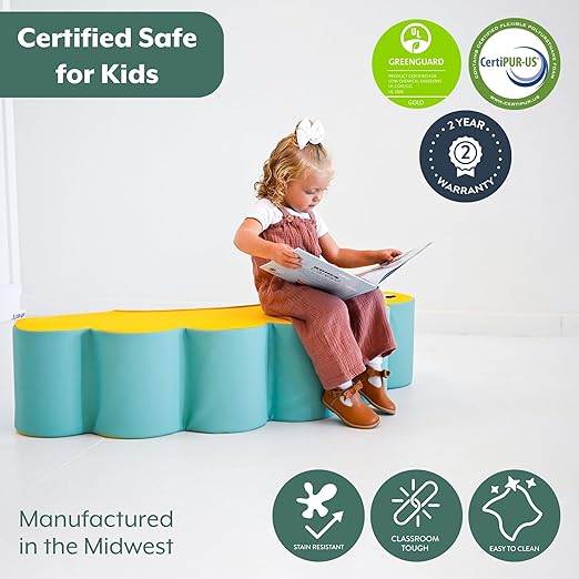 Children's Factory Coco The Caterpillar, Yellow and Aqua Foam Kids Stool, Toddler Soft Seating Chair for Daycare, Preschool and Home, Lightweight and Easy to Clean, Little Explorers Collection