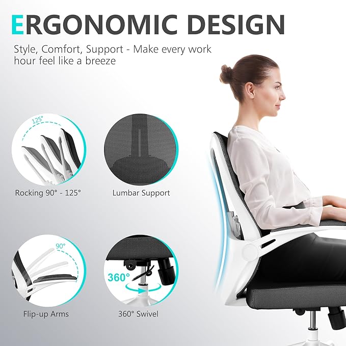 balmstar Office Chair,Ergonomic Comfy Home Desk Chair with 350LBS Capacity,High Back Gaming Chair with Wheels,Mesh Computer Chair,Lumbar Support, Adjustable Headrest,Flip-up Armrest (04Black)