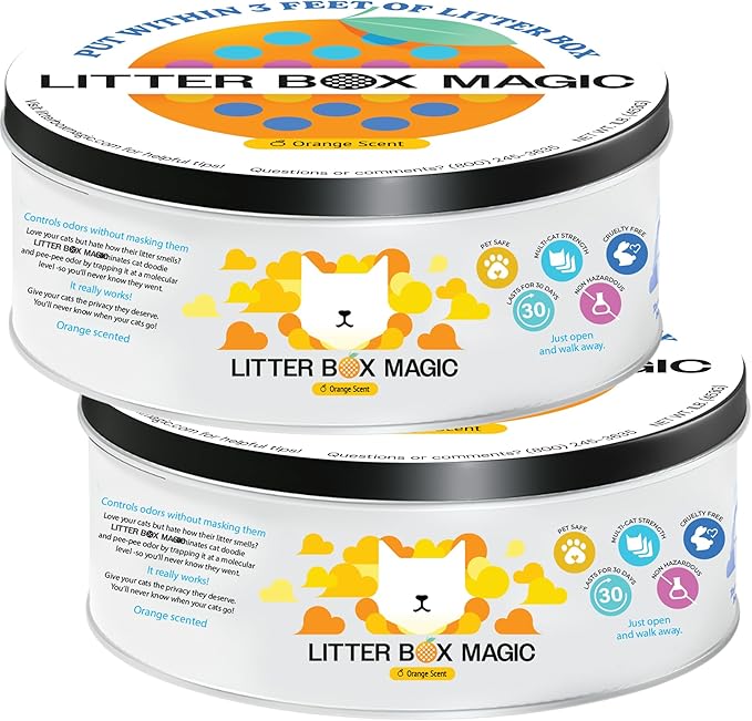 Cat Litter Deodorizer Jar (Orange Scent, 16 Oz, Pack of 2) - Cat Litter Odor Control Gel In A Jar - Cat Litter Box Pet Air Freshener - Litter Odor Eliminator to Freshen Air