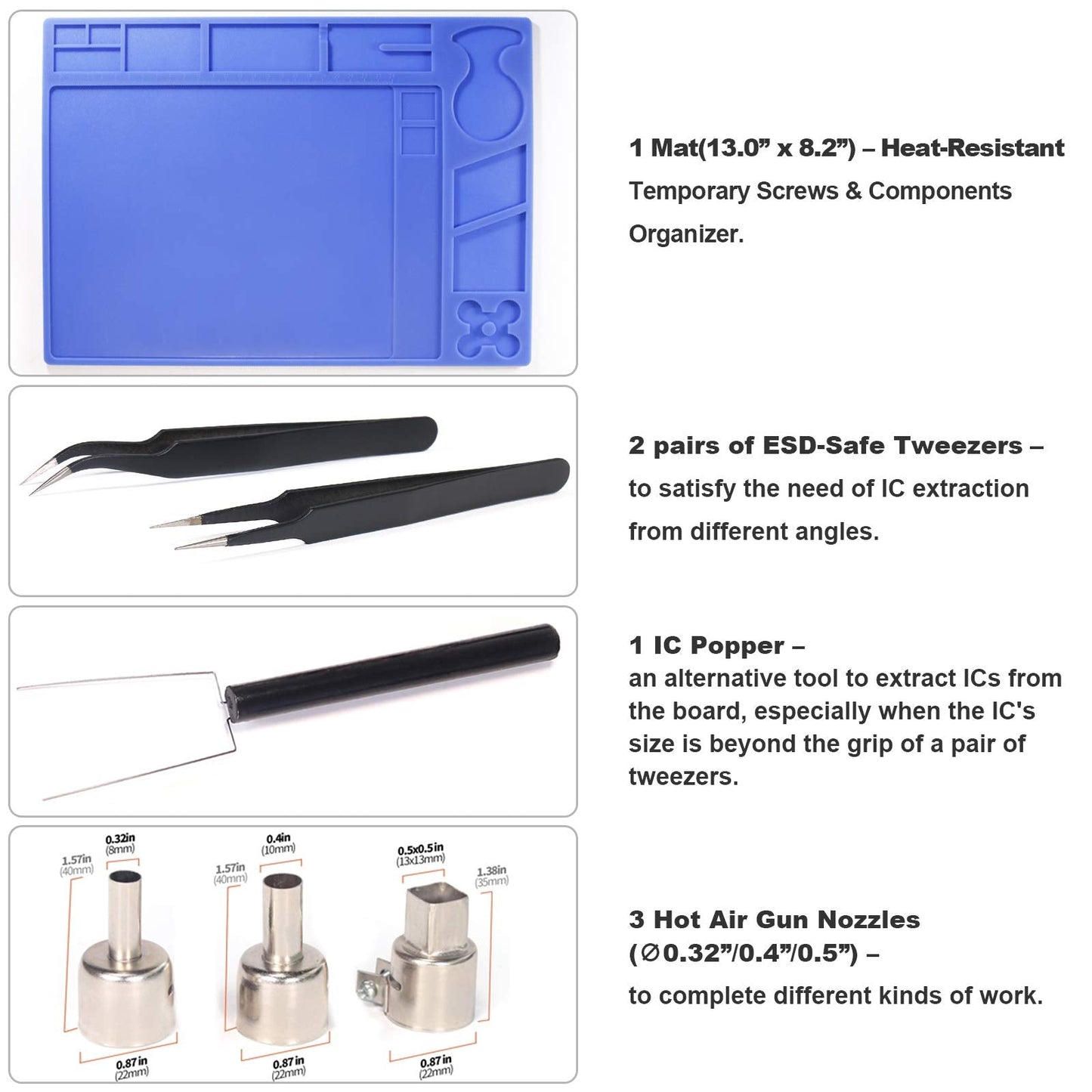 YIHUA 959D-Digital Hot Air Rework Station, High Power with 3 Memories, Airflow Efficiency, °F /°C Display, Accurate Temp.(212°F~932°F), Brushed Aluminum Panel & Safety Features