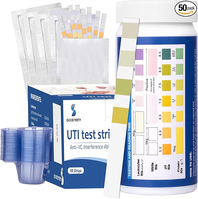 4-in-1 UTI Test Strips, 50ct Full Panel Urinary Tract Infection Test Kit at Home for Women Men Kids, Urinalysis Leukocyte...