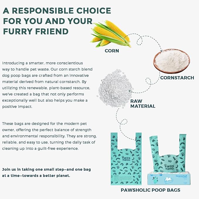 Poop Bags for Dog and Cat with Handle- 360 Counts, Unscented,Corn Starch Based Extra Thick and Guaranteed Leak Proof Dog Poop Bags and kitty litter Disposal Bags