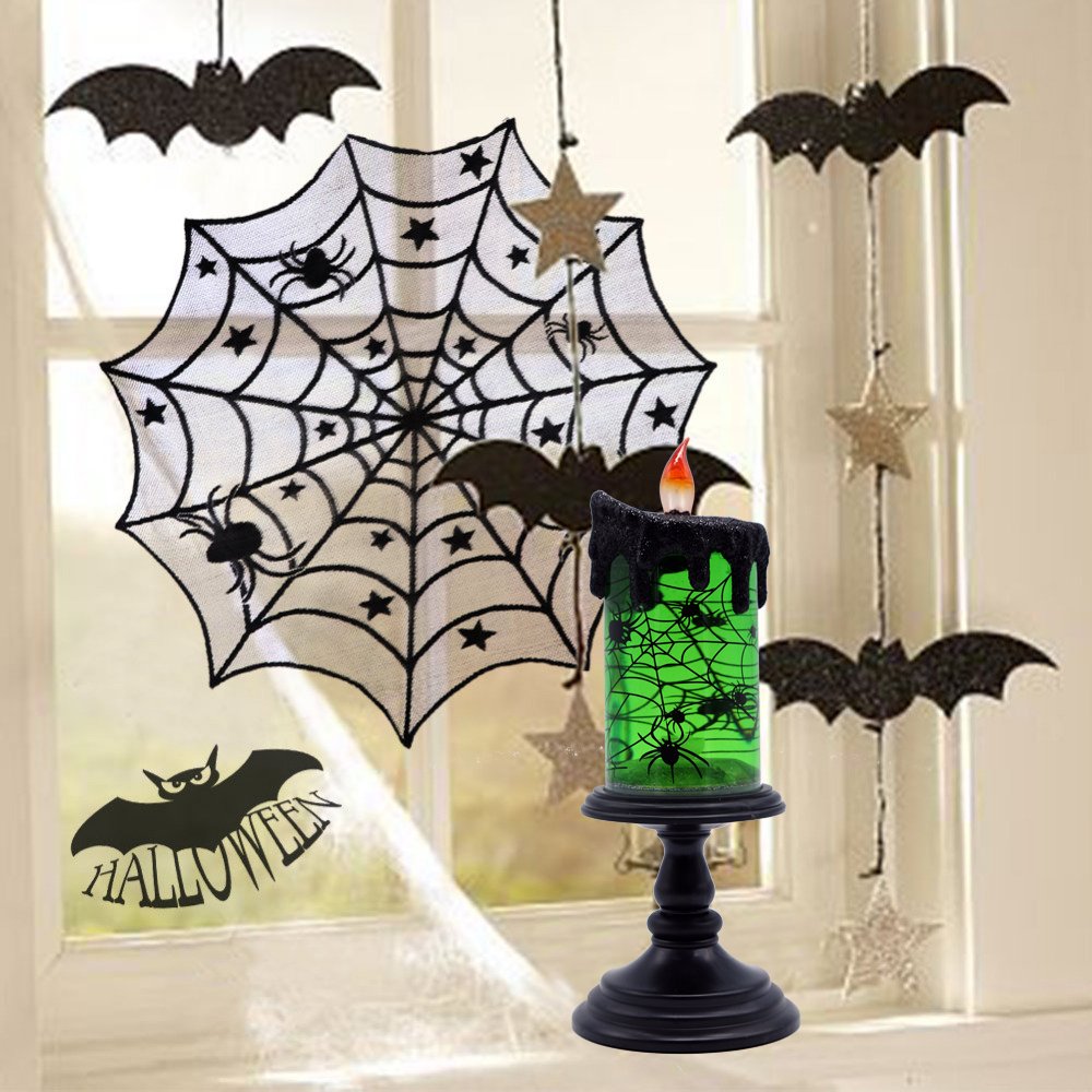 Eldnacele Halloween Snow Globe Candles Lighted Lamp, Battery Operated Spooky Spinning Water Glittering Tornado Candle Flameless Candles Table Centerpiece for Halloween Celebration Parties(Spider)
