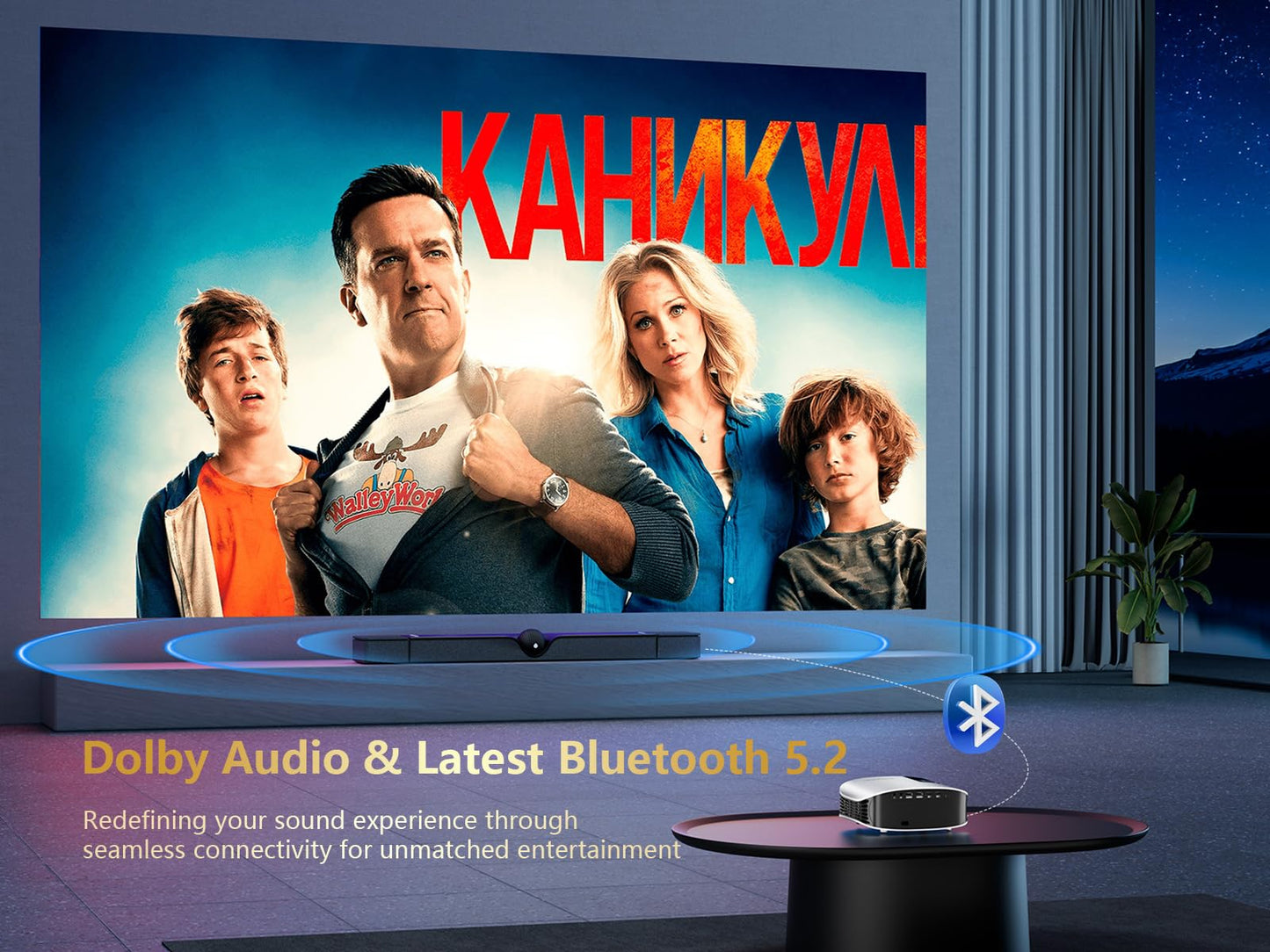 GooDee 4K Smart Projector with 5G WiFi and Bluetooth, Built-in Streaming Apps, Dolby Audio 400" Outdoor Movie Projector for Home Theater, Compatible with TV Stick, iOS, Android