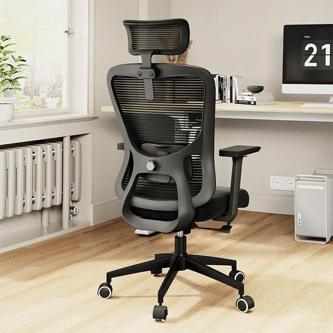 ZYFFHYLAI Ergonomic Office Chair - 350LB Mesh Office Chair with Adjustable Lumbar, High Back Computer Desk Chair with 3D Armrests, Comfy Chair with 2D Headrest & Tilt Function for Study, Work, Gaming