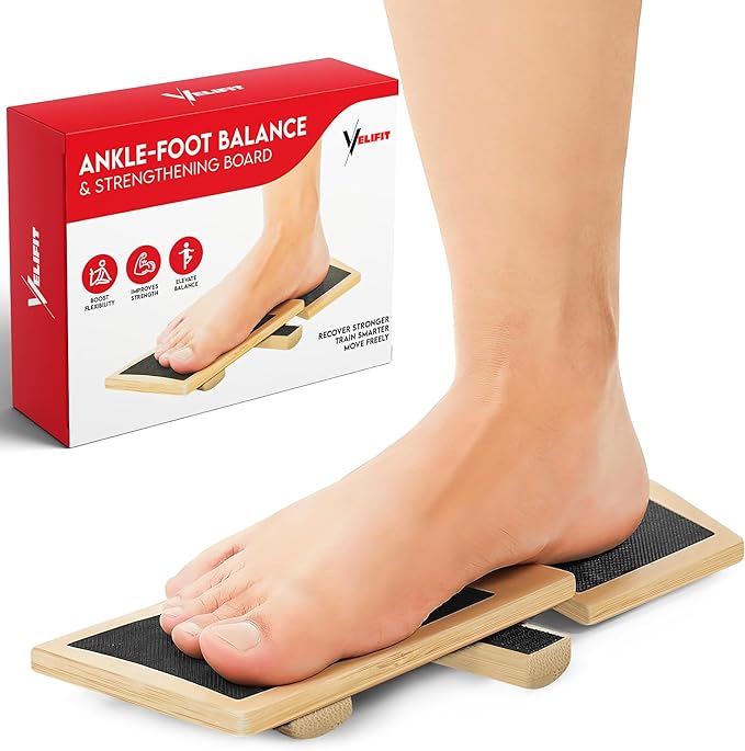 Velifit Ankle Strengthener & Axis Board, Bamboo Ankle Balance Boards for Physical Therapy, Blackboard Foot Trainer & Foot Strengthener, Giboard for Balance Training, Axisboard for Leg Stability