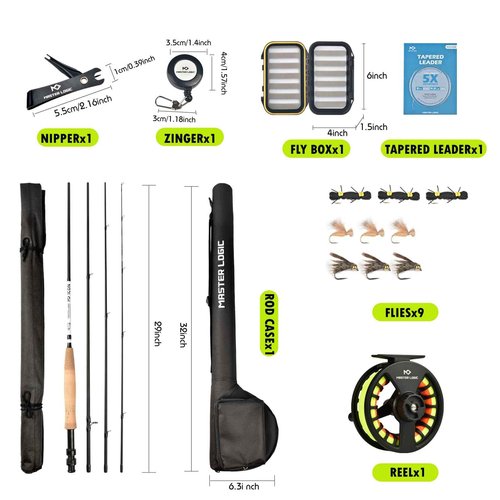 Master Logic Fly Fishing Rod and Reel Combo Starter Kit with Lightweight Fly Box Case & Fishing Flies and Die Cast Aluminum Reel, Carrying Case and Accessories, Fly Fishing Complete Starter Package