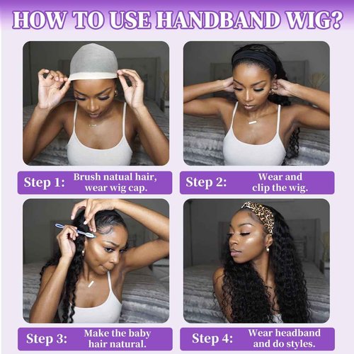 QCCSRR Headband Wig Human Hair Deep Wave 22 Inch Curly Headband Wigs for Black Women Glueless No Lace Half Wig Brazilian Virgin Hair Deep Curly Natural color