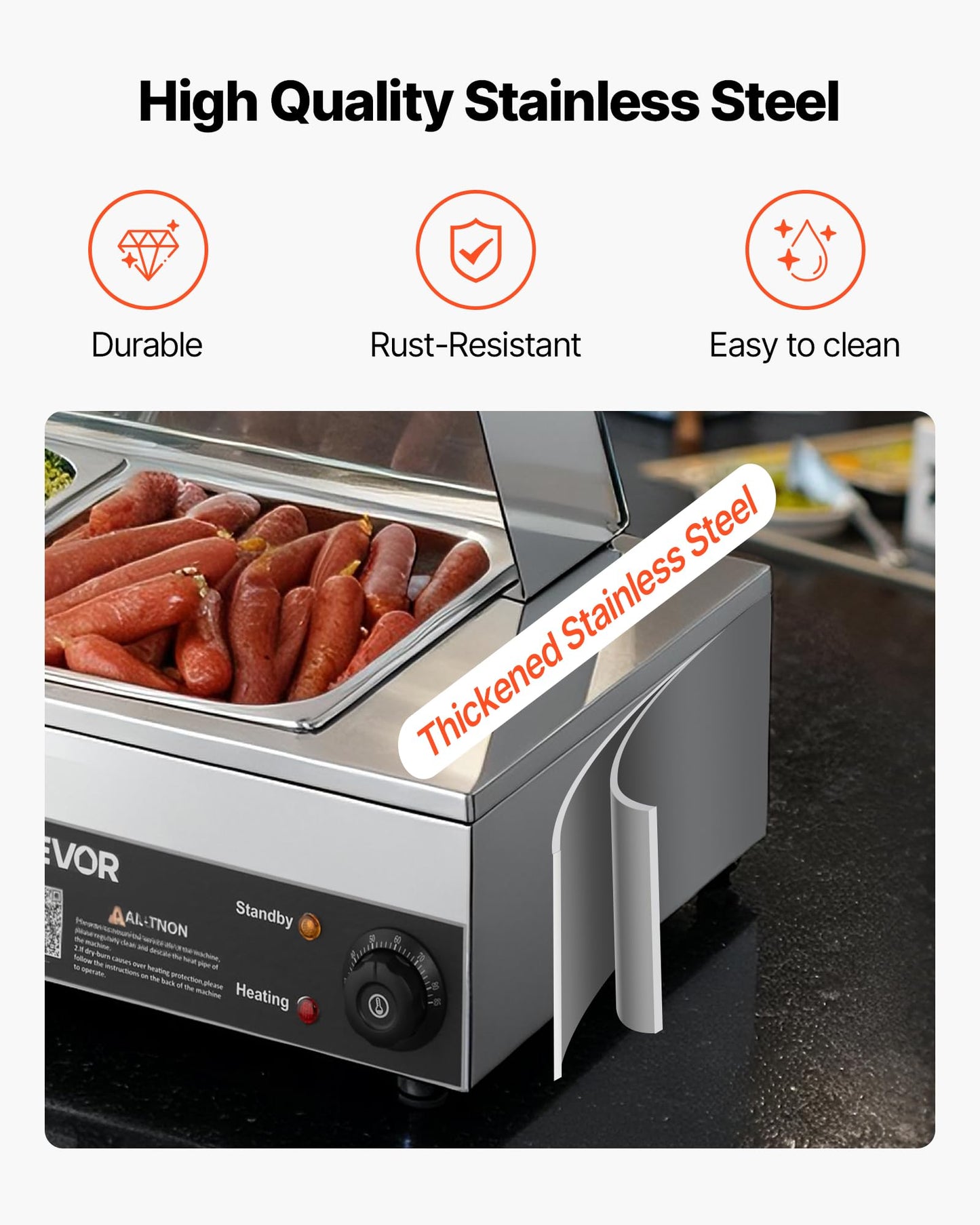 VEVOR Commercial Food Warmer, 1500W Electric Stainless Steel Steam Food Warmer with Glass Cover, Countertop Buffet Bain Marie with Five 1/2 Size Food Pans, for Catering, Restaurant, Party & Buffets