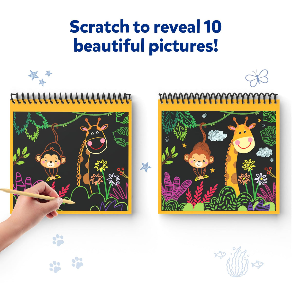 Skillmatics Scratch Art Book for Kids - Animals, Craft Kits & Supplies, 30+ Scratch Stickers, Travel Toys, DIY Kit, Gifts for Boys & Girls Ages 3, 4, 5, 6, 7, 8