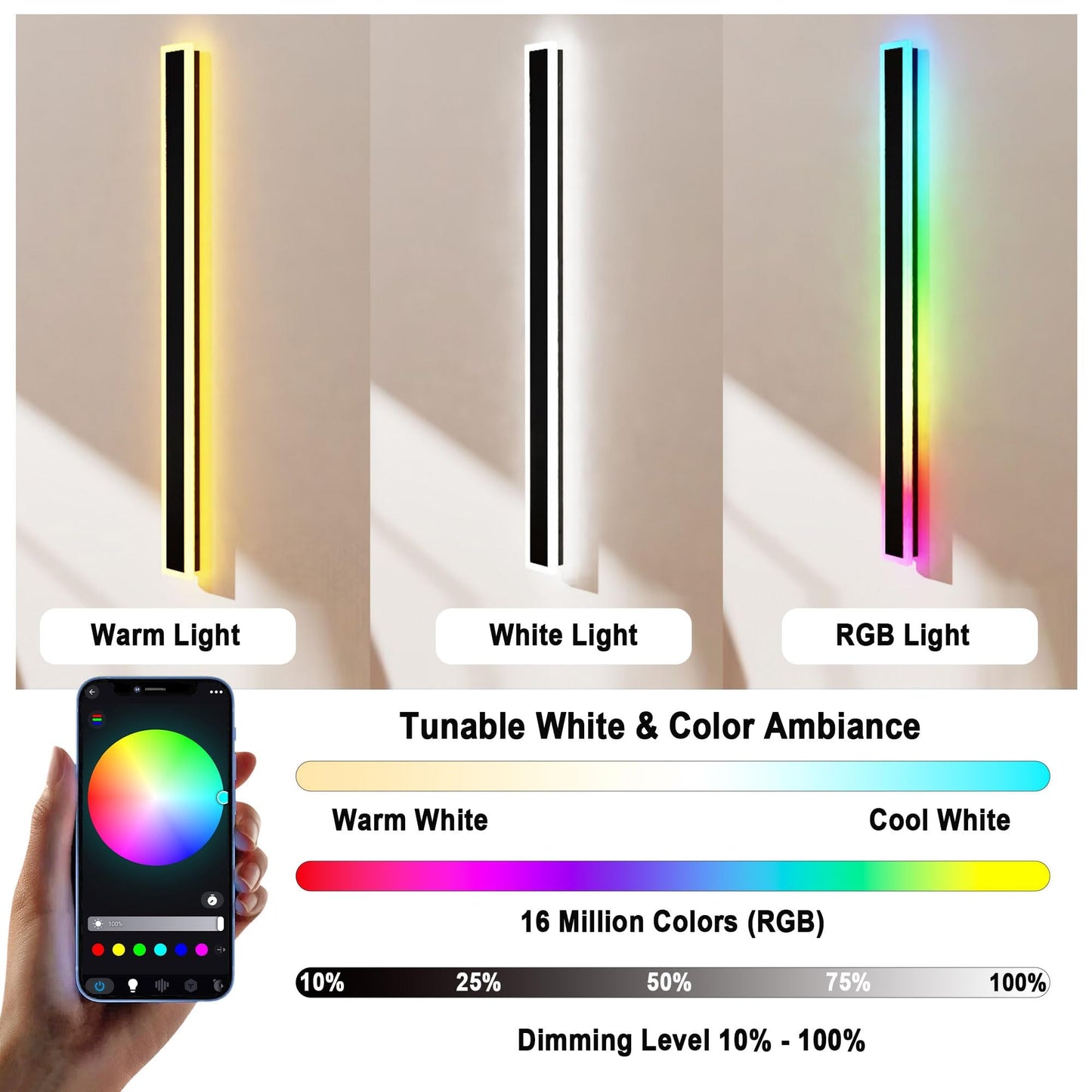 SLARY 2PCS 40" RGBW LED Long Wall Light Outdoor, Black Led Wall Sconces, IP66 Waterproof Wall Lighting, Exterior Light Fixtures Wall Mount, APP Control for Outdoor/Indoor Party Gathering