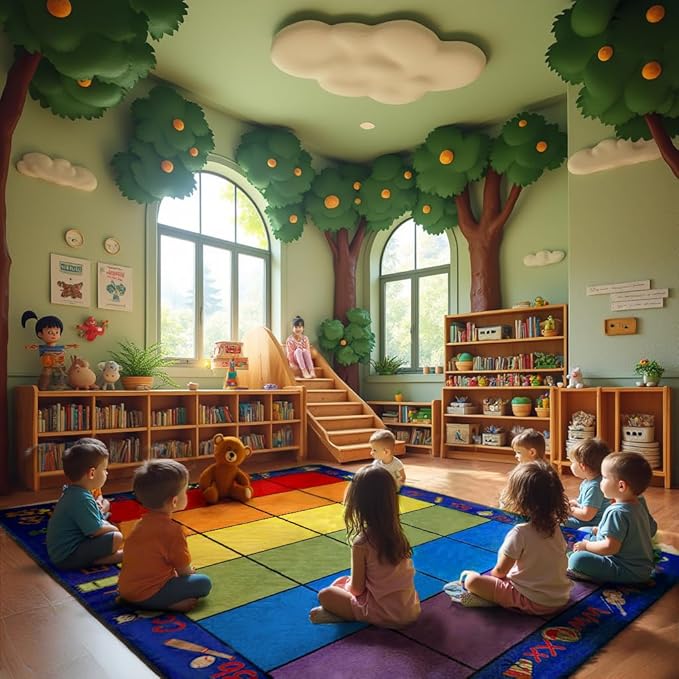 KIDCARPET.COM Seating Rainbow with Alphabet 24 7'6" x 12' Rectangle, Educational Classroom Rug, Kids Learning Play Mat | Area Rug for Bedroom or Playroom