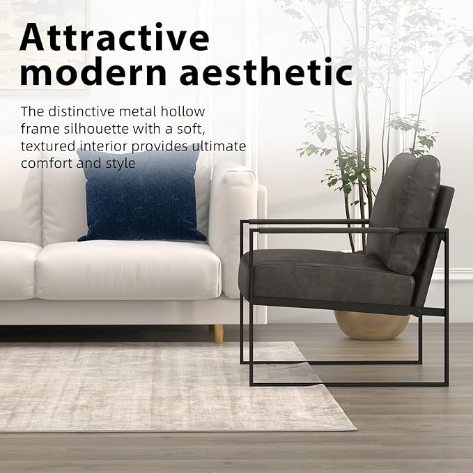INZOY Accent Arm Chair with Metal Frame Set of 4, Comfy Living Room Chair with Plump Backrest and Cushion, Mid Century Modern Chair with Sturdy Structure, Easy to Clean, Dark Grey