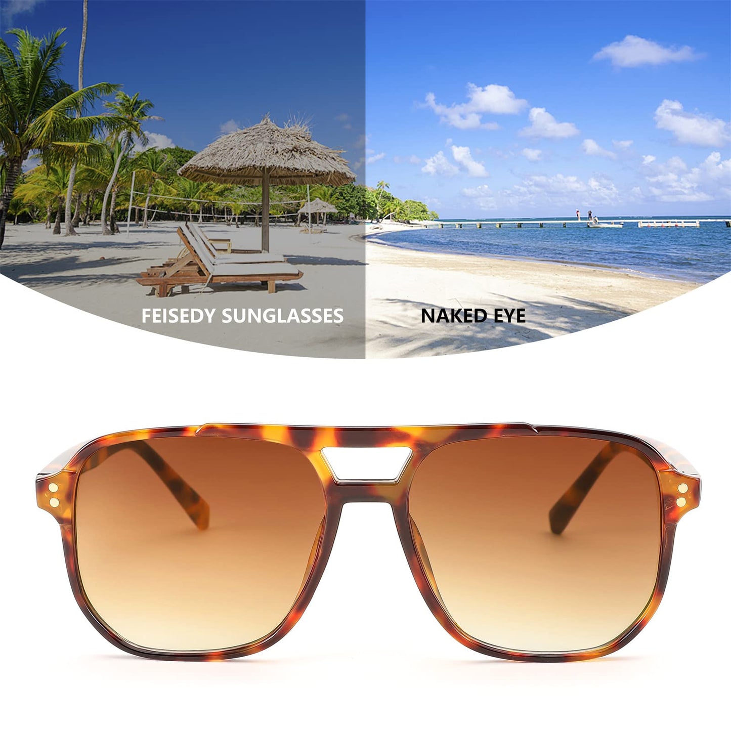 FEISEDY Retro Square Aviator Sunglasses Women Men 70s Vintage Trendy Plastic Frame Sun Glasses B2835