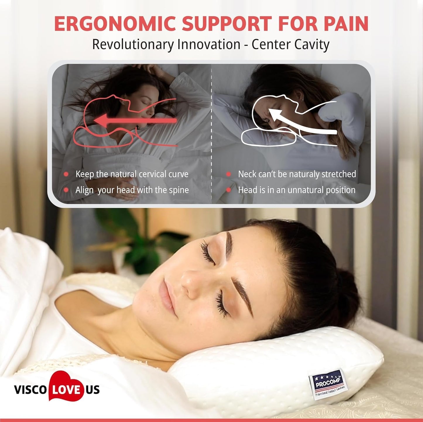 VISCO LOVE Travel & Camping Pillow - Comfortable Memory Foam Travel Small Pillow - Backpacking Pillow Easy to Carry Portable Bag Ideal for Airplane & Car Travel Pillows (White)
