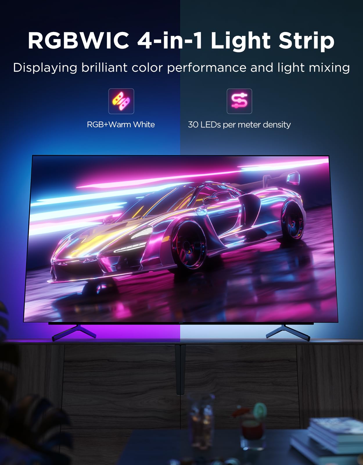 Govee TV LED Backlight 2, 14.4ft Cuttable TV Lights for 32-70 Inch TVs, Color Changing RGBWIC LED Strips Lights with 210+ Scene Modes & Music Sync, Smart APP and Voice Control, Easy Install