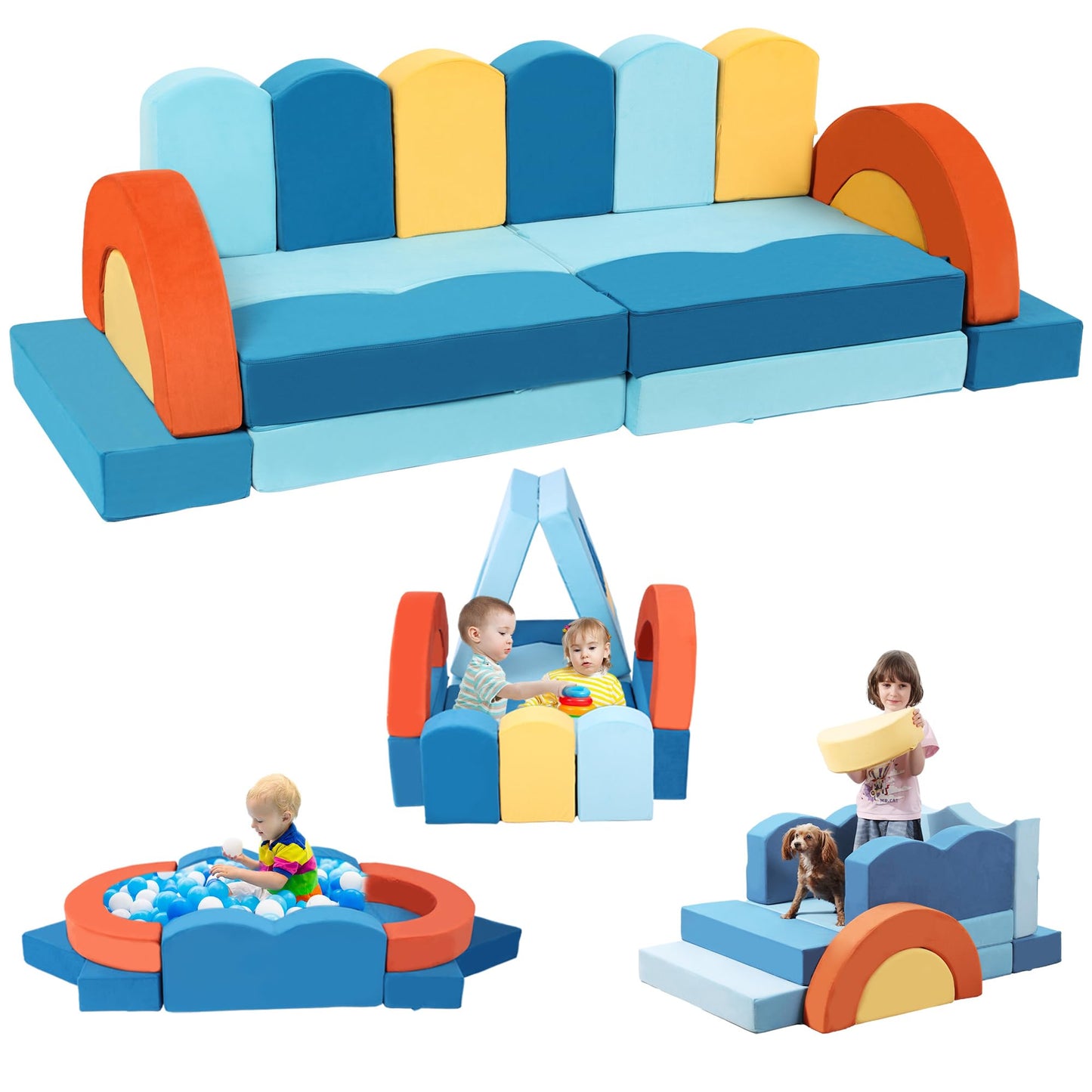 Erament 22Pcs Modular Kids Play Couch for Toddler - Kids Sofa Bed for Playroom, Convertible Furniture Ocean Theme Modular Sofa Building Fort for Inspiring Creativity