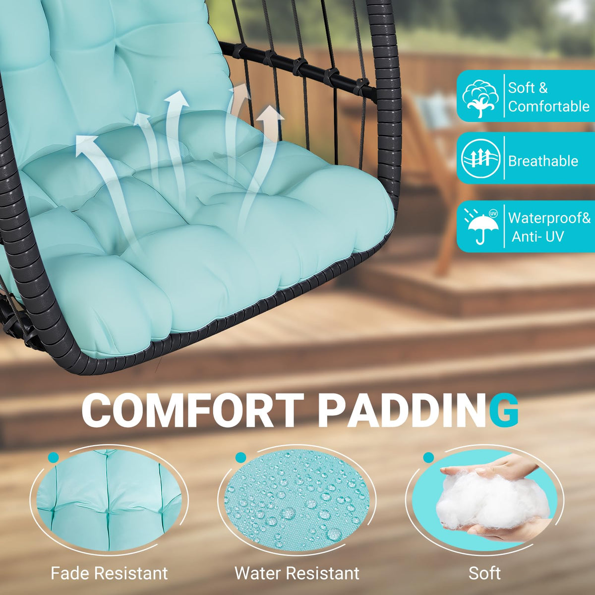 LEVELEVE Egg Chair with Stand,Patio Rattan Wicker Hanging Swing Egg Chair Hammock Chair for Bedroom Porch Garden,Thickened Aluminum Alloy Steel Frame and UV Resistant Cushion,350LBS Capacity