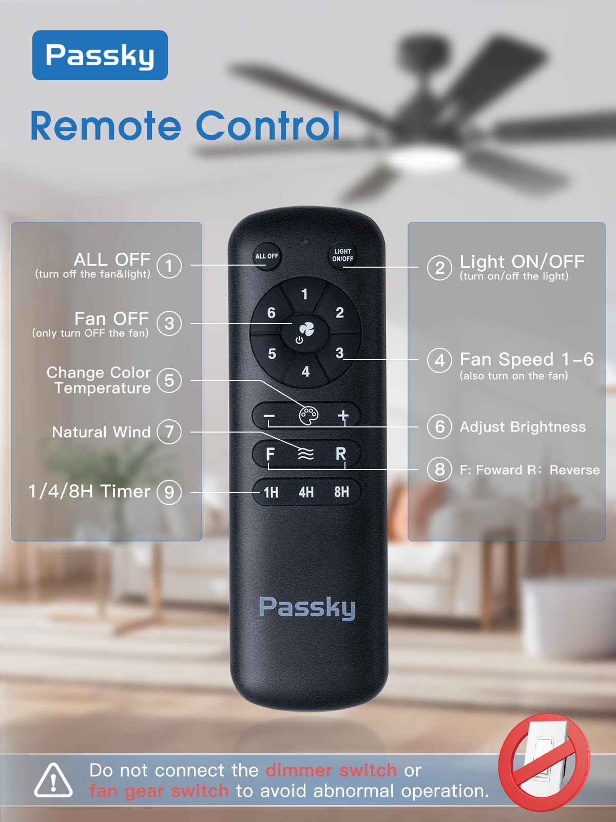Passky Ceiling Fans With Lights, 52 Inch Black Ceiling Fan With Light And Remote Control, Reversible, Dimmable, 3Cct, Quiet, Cei