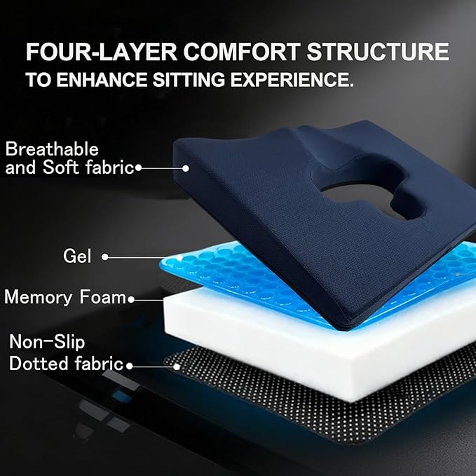 Rivquvi Gel Wheelchair Seat Cushion,Bed Sore Cushions for Butt,Office Chair Pressure Sore cushion,Memory Foam Pillow for bed,Pressure Ulcer Pain Relief,Relieve Sciatica,Coccyx,Washable Cover(Set Blue)