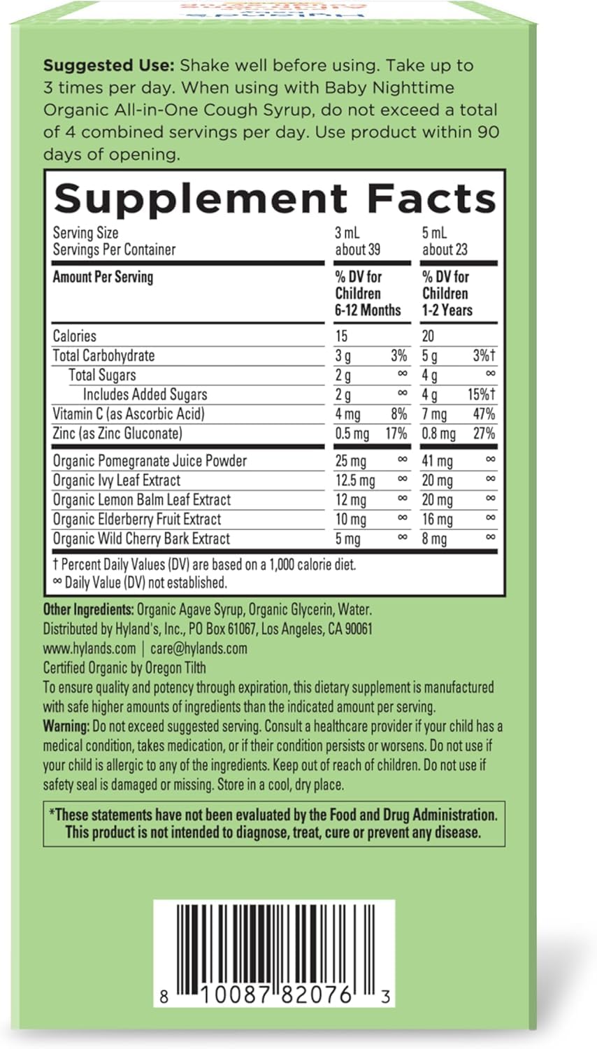 Bundle of Hyland's Baby Organic All in One Cough Syrup Daytime + Baby Organic All in One Cough Syrup Nighttime