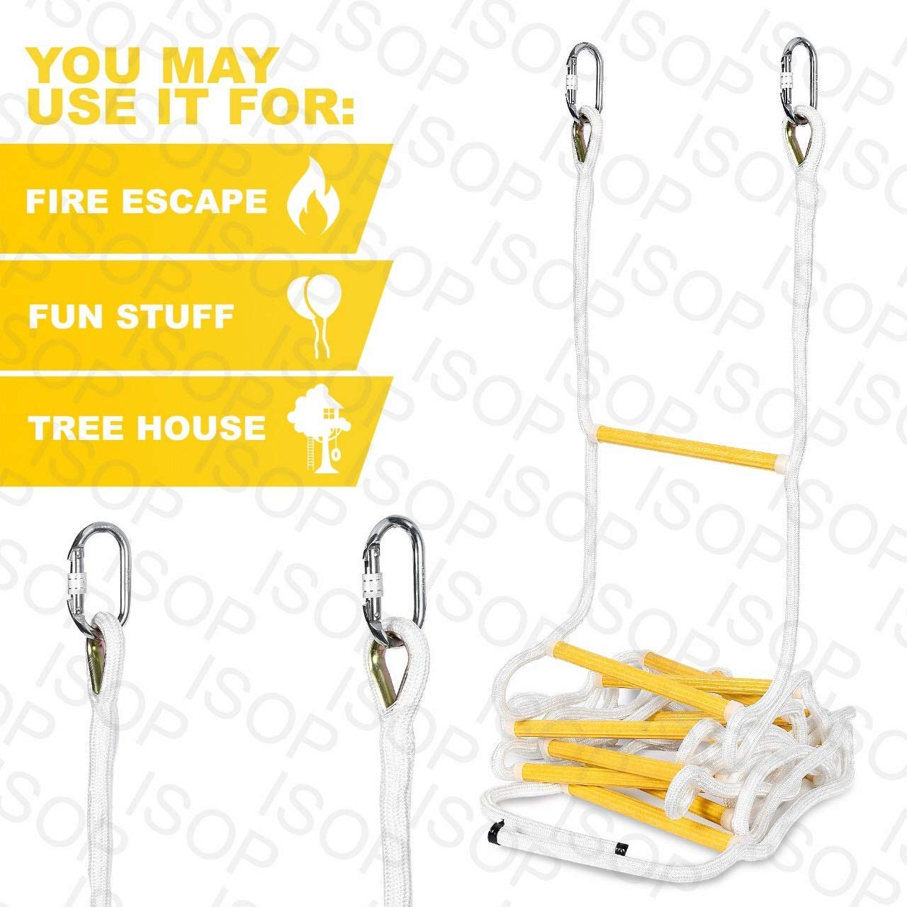 Fire Escape Ladder 2 Story 16ft Flame Resistant Safety Rope Ladder - Fast to Deploy & Easy to Use & Store - Compact - Weight Capacity up to 2000pounds (16ft) Life Saving Emergency ladders - Certified