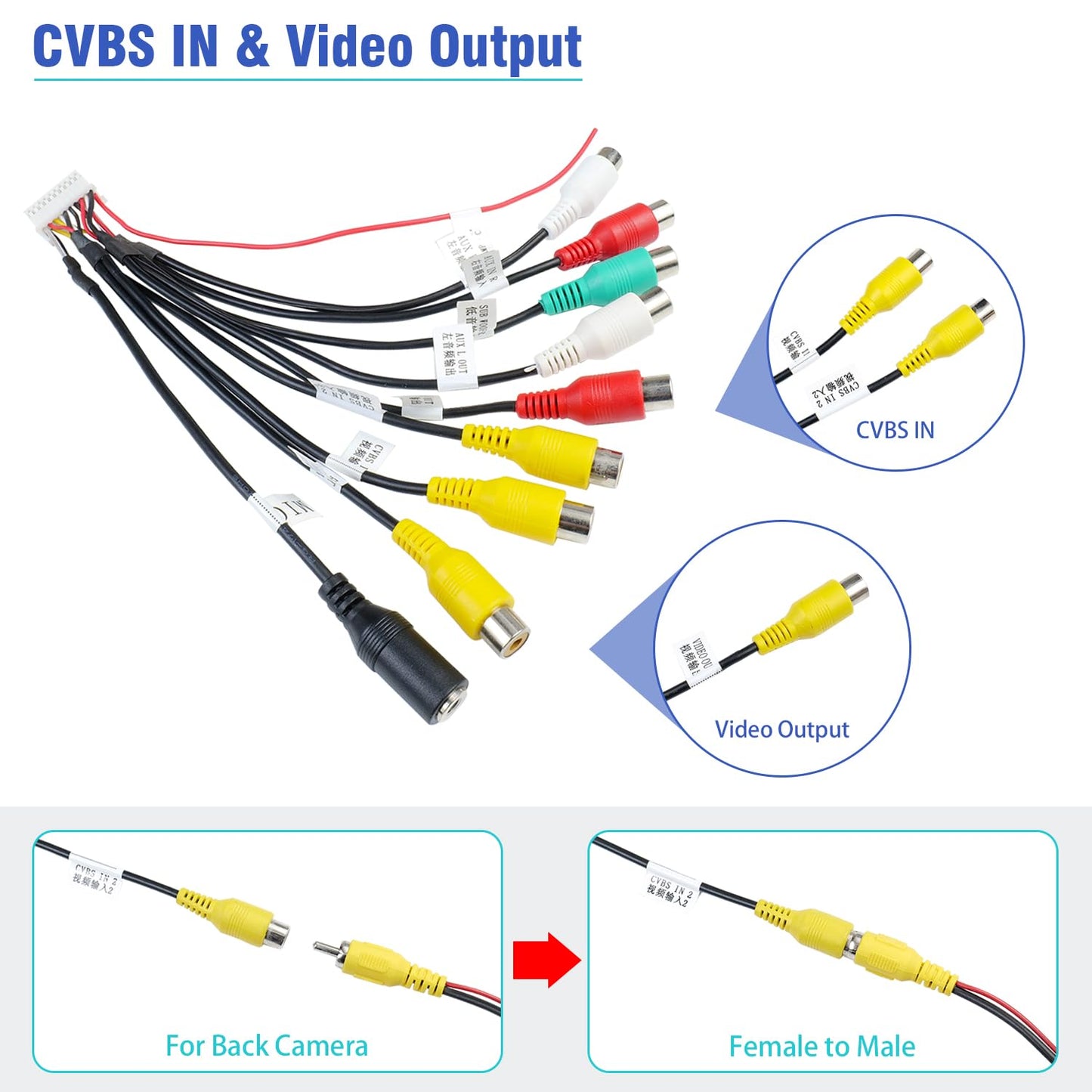 Jayubien Radio Rca Wiring Harness Adapter 20Pin Plug With 9 Female Rca Connector Assembly For Android Car Radio Stereo