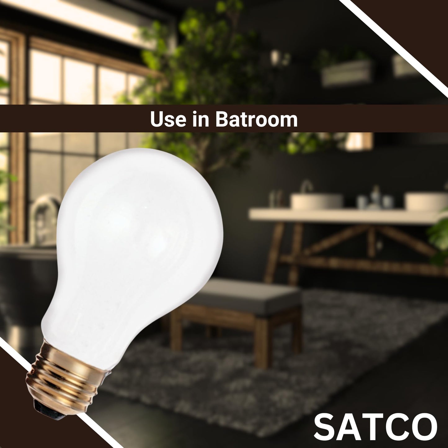 Satco S3950 A19 Incandescent Bulb, 25W, 130V, Frosted Finish, 180 Lumens, Medium E26 Base, Dimmable, 2700K Warm White, 2,500 Hour Lifespan (12 Bulbs)